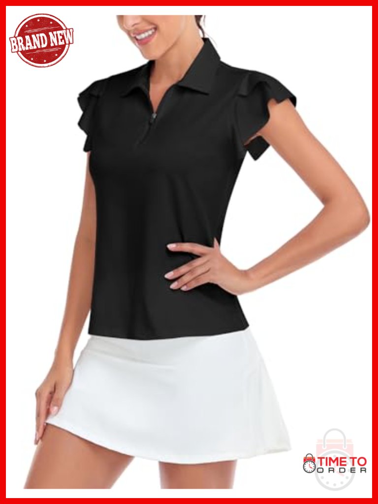 Womens Petal Sleeve Golf Shirts Moisture Wicking Upf 50+ Polo Shirt